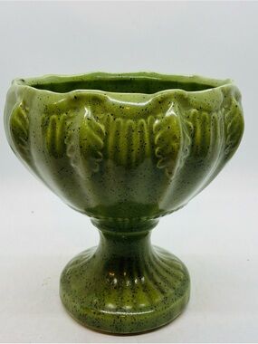 VTG McCoy “Corinthian” Pottery Speckled Pedestal Planter Green Leaf Design 6” T